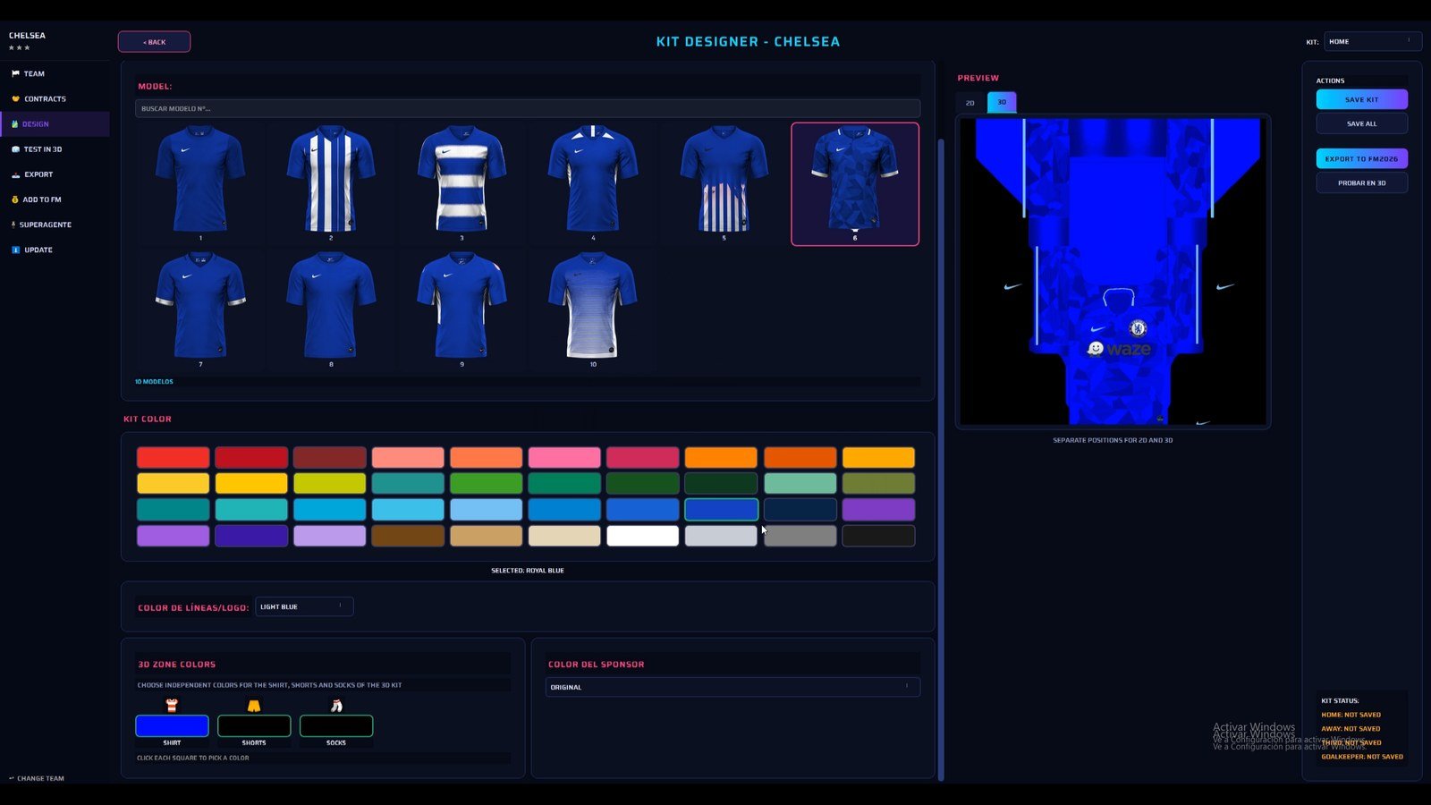 Shirt, shorts and socks colours